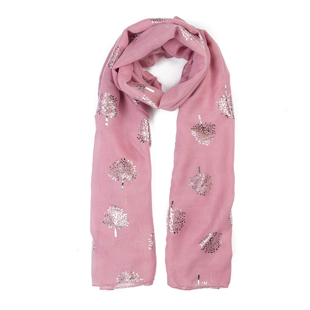 London Scarfs Women's Dusty Pink Glitter Mulberry Trees Scarf Foil Printed Tree Fashion Wrap (Dusty Pink)