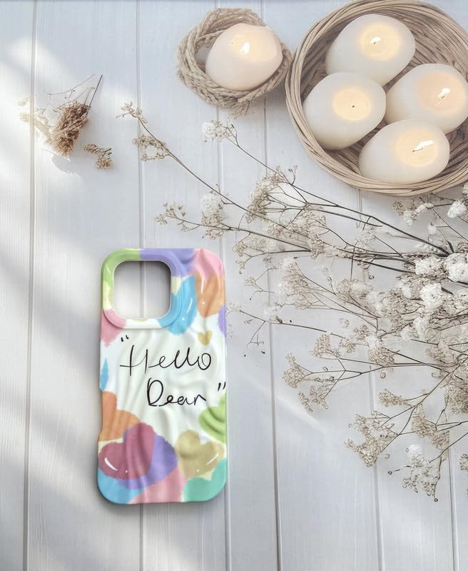 Image of COVERLY for iPhone 14 Plus Hello Dear Quote Quirky & Trendy Wrinkle Phone Case, Luxury Texture Pattern Retro Cute Colorful Artistic Cool Design -Aesthetic Princess Cover for Apple iPhone 14 Plus