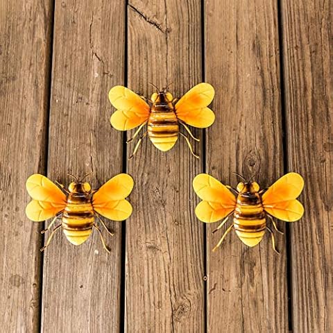 Scwhousi Metal Bee Wall Decor Art Outdoor Garden Fence Patio Yard Art,Hanging Decorations for Living Room, Bedroom,3 Pack Cover