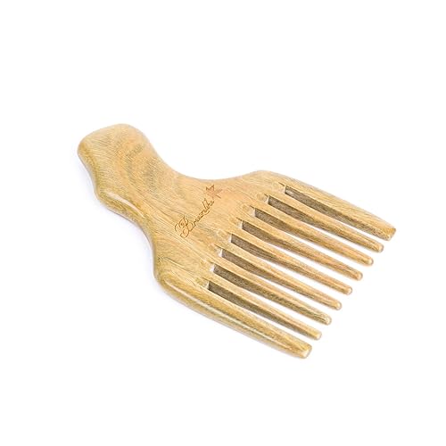 Peine de madera para cabello rizado, peine de madera de dientes anchos naturales para cabello rizado, peine de madera de sándalo sin estática para