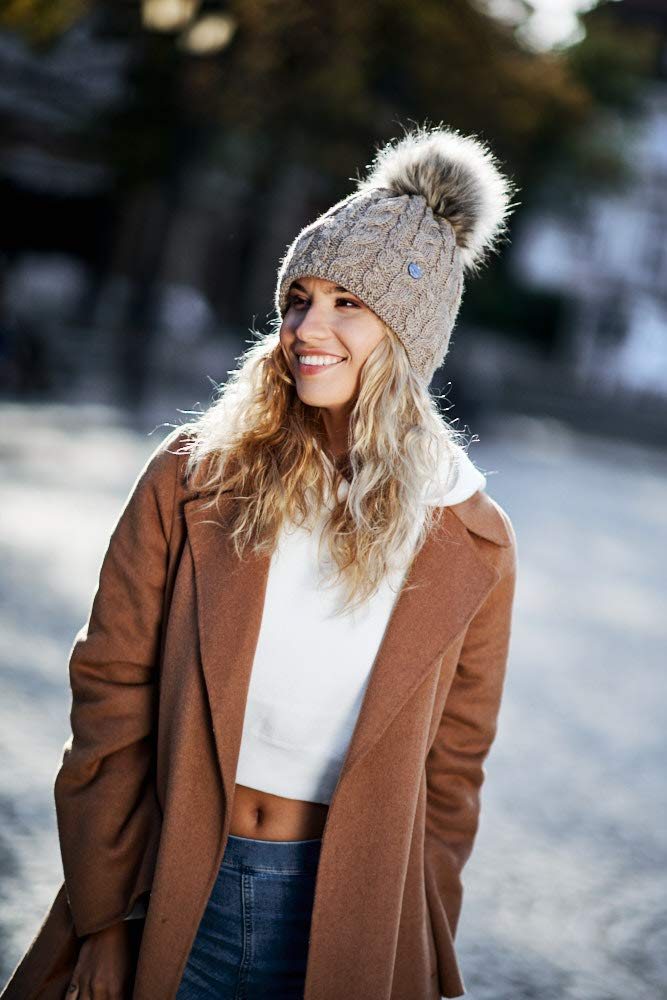 EliMeli Gorro de invierno para mujer con pompón de pelo sintético - gorros invierno mujer con pompon