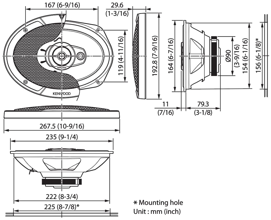 Kenwood KFC-S6977EX Stage Sound Series, 6 x 9 Zoll 3-Wege-Autolautsprecher, 500 W Spitzenbelastbarkeit, 80 W RMS, 4 Ohm, 50 mm Kalottenhochtöner & 12 mm Superhochtöner, inkl. Abdeckung, 2 Stück