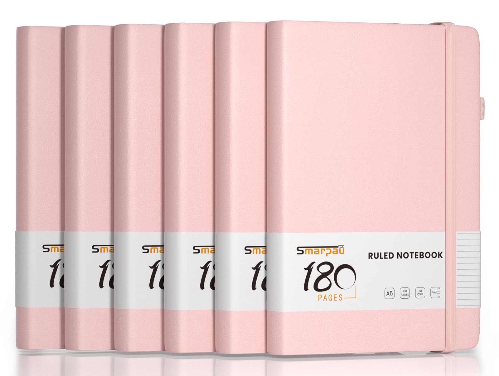 Smarpau A5 Lined Journal Notebook, 6 Pack Hardcover Journals for Women, Notepad with Thick Paper for Writing, Leather Notebook Multipack for Work School Office, 180 Pages, 14.5 x 21 cm - Pink