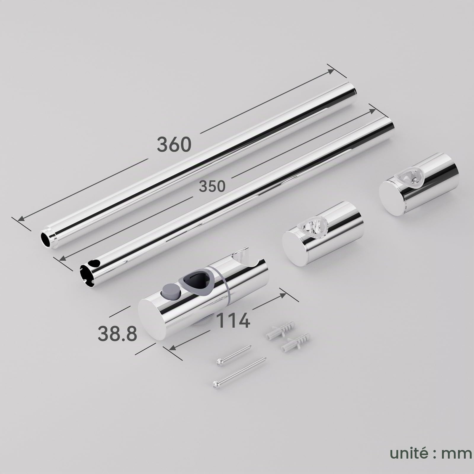 Auralum Barre de Douche 70 cm Inox Argent Support Douchette Réglable 360°Pivotant Fixation Murale par Perçage, Compatible Ø22 mm Universel