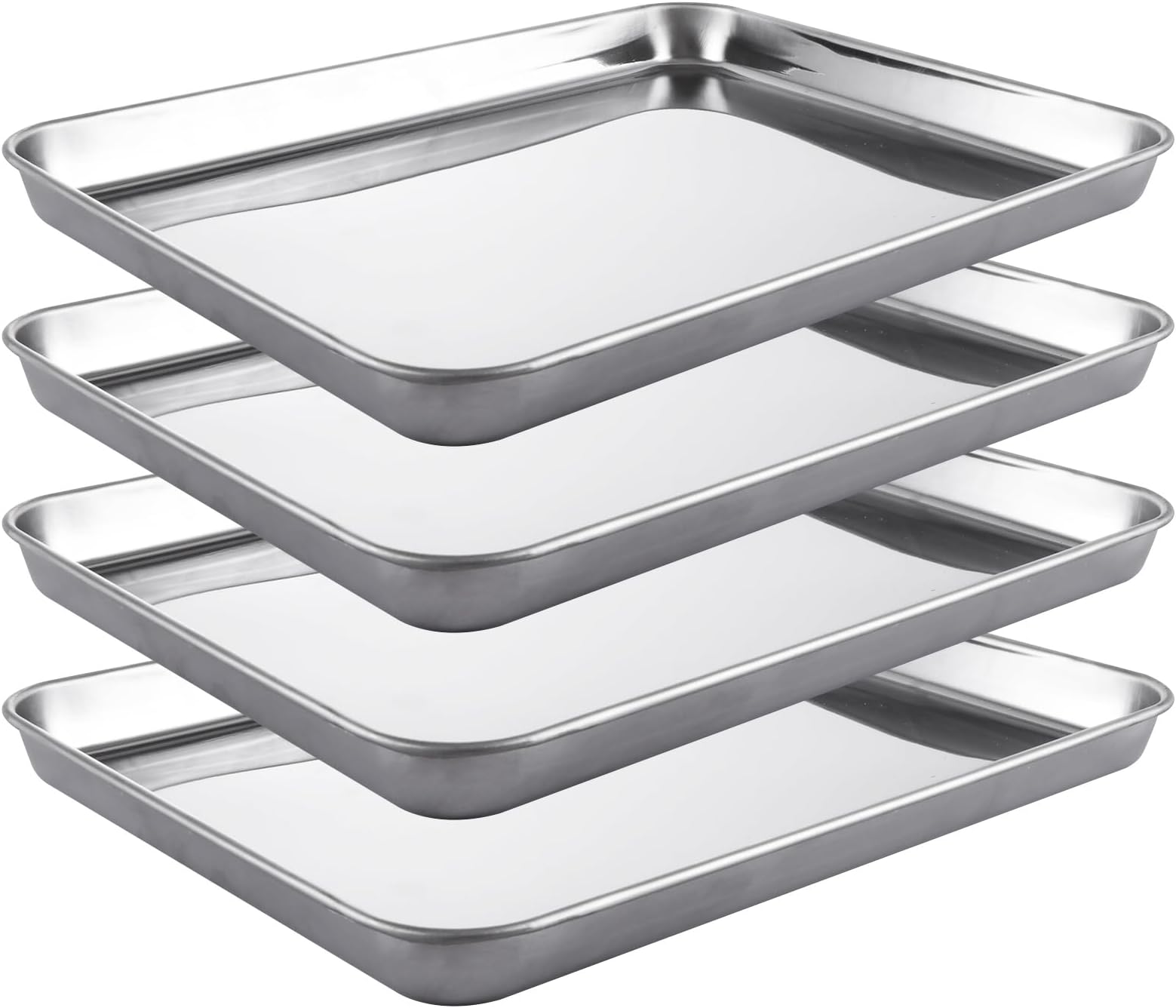 YAYODS Baking Tray Set of 4, Stainless Steel Oven Trays, Non Stick Baking Sheets Pans, Flat Baking Tray for Cooking, Non Toxic, Mirror Polished & Rustproof, Dishwasher Safe, 31x24x3.1cm
