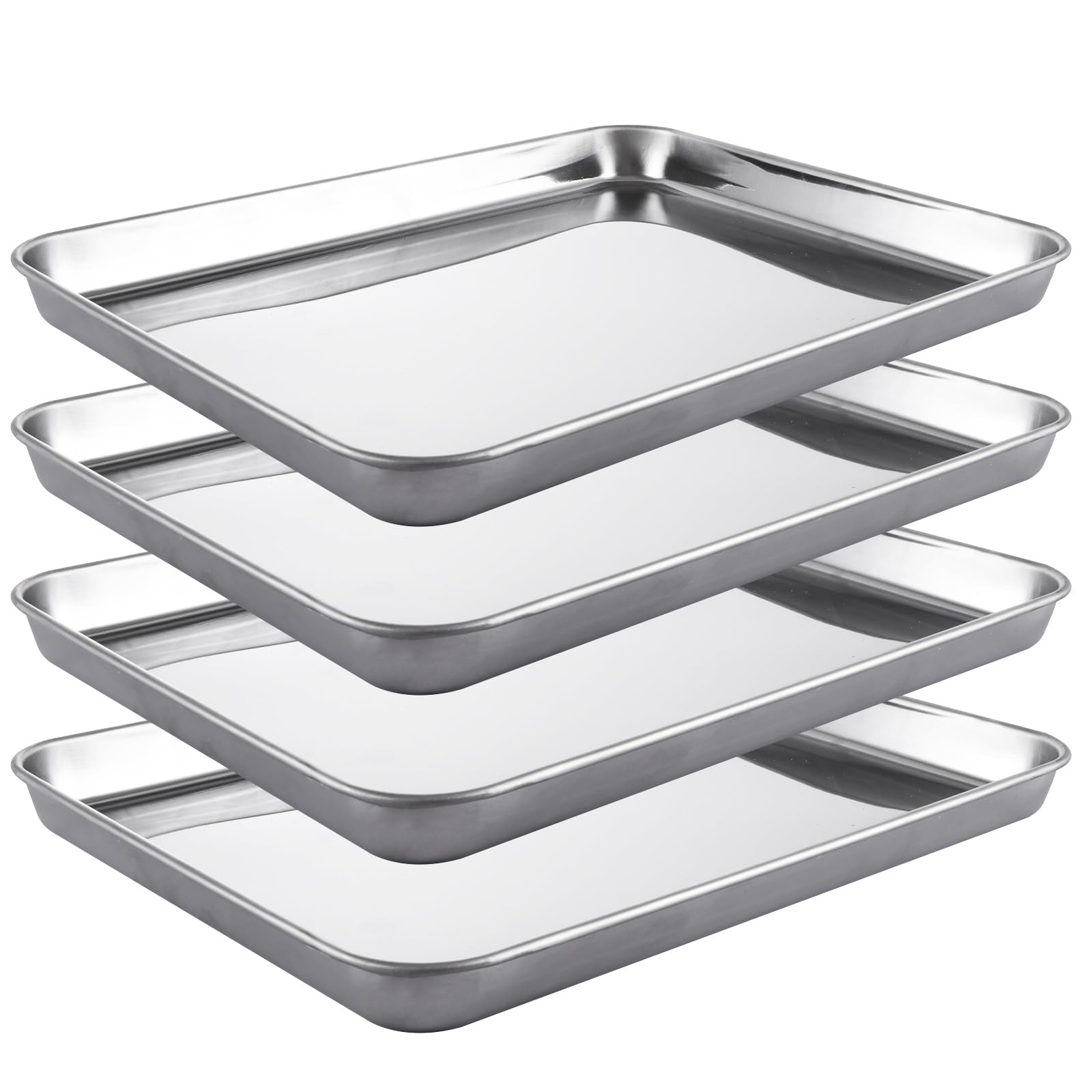 YAYODS Baking Tray Set of 4, Stainless Steel Oven Trays, Non Stick Baking Sheets Pans, Flat Baking Tray for Cooking, Non Toxic, Mirror Polished & Rustproof, Dishwasher Safe, 31x24x3.1cm