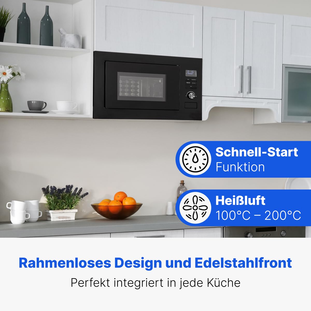 Bomann® Micro-ondes encastrable 3en1, Gril + Air chaud, Espace de cuisson 25L, 8 programmes automatiques, Gril + Plateau tournant(Ø 27 cm), 900W, MWG 3001 H EB noir-mat