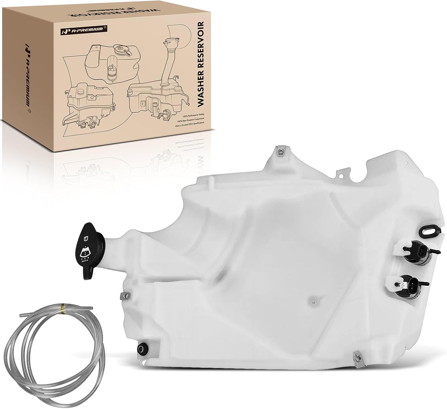 A-Premium Windshield Washer Reservoir Tank Assembly Compatible with Chevrolet Trailblazer & GMC Envoy & Buick Rainier & Oldsmobile Bravada & Saab 9-7x - with Cap & Washer Pump & Fluid Level Sensor