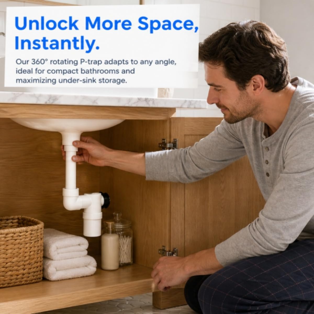 Sifón Ahorrador de Espacio para Lavabo y Cocina, Desagüe Flexible 1 1/4" Antiolores con Sello Hidráulico 60mm, Tubo Sifon Lavabo Baño Antiolor Autolimpiable, Kit de Fontanería con Filtro Pelo, Blanco
