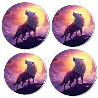 Gas Stove Burner Cover Set Of 4,Majestic Wolf Howling On Top Of Mountain At Sunset Round Metal Electric Stove Burner Covers,Protecting Gas Stoves,Kitchen Decor,8 Inch And 10 Inch