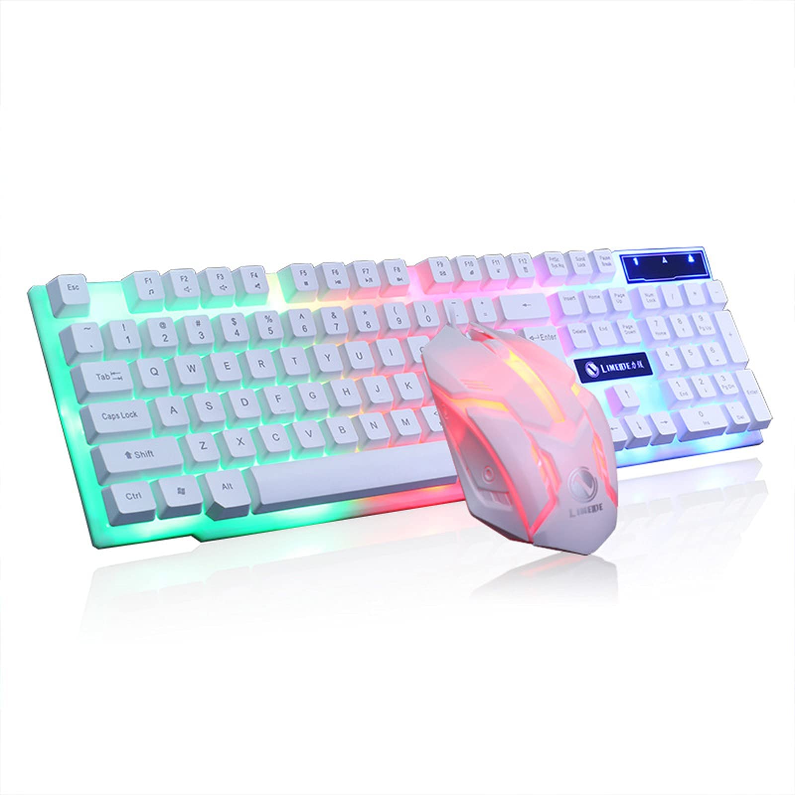 Klawiatura mechaniczna i myszka zestaw RGB 104 klawisze niebieskie przełączniki przewodowy USB, programowalna mysz gamingowa do komputera biurkowego biały biała
