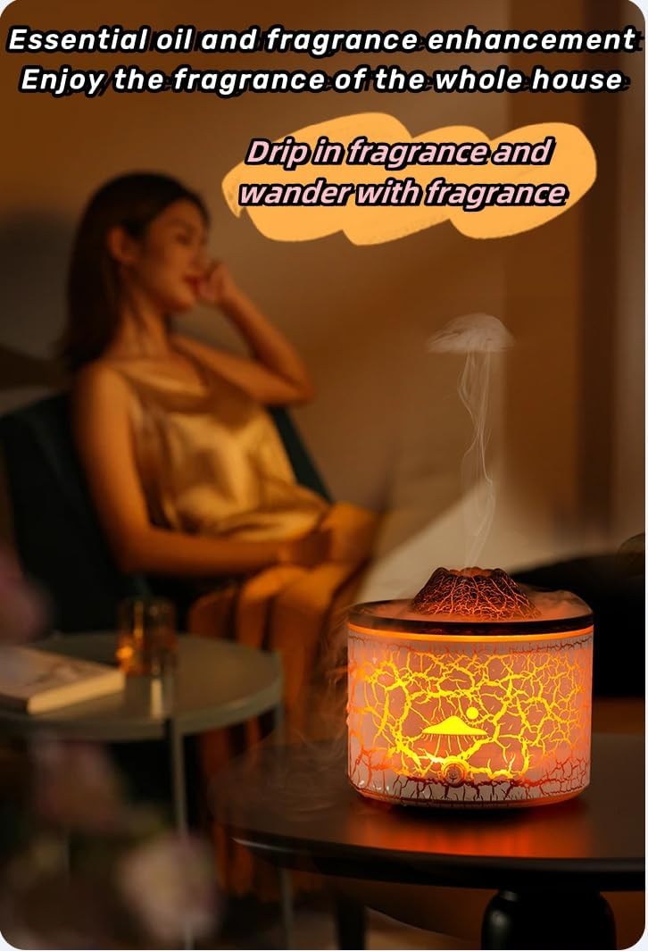 Volcano Diffuser for Essential Oils Humidifier, 230ml Aromatherapy Diffuser with Multiple Mist Mode, Waterless Auto-Off Flame Diffusers for Large Room Bedroom Home, Office, Gift (Black)