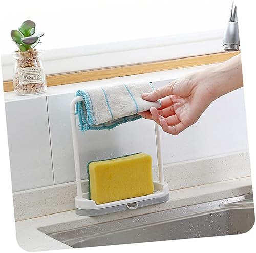 Miniatura 6 de Organizador de platos doble para secado de fregadero, paño de cocina para jabón, estante extraíble de plástico y esponja, para almacenamiento de