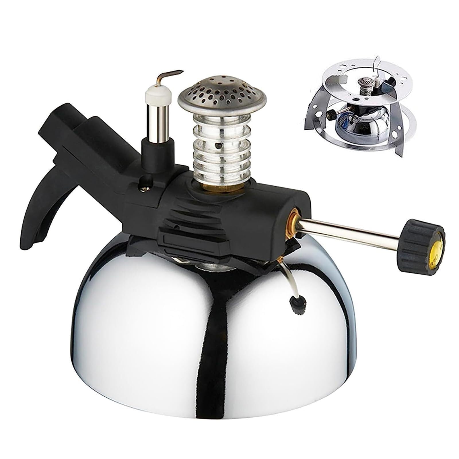 Mini quemador de butano, pequeña estufa de gas para café con soporte de aluminio, temperatura de calentamiento de hasta 2,372.0 °F, duradera y portátil