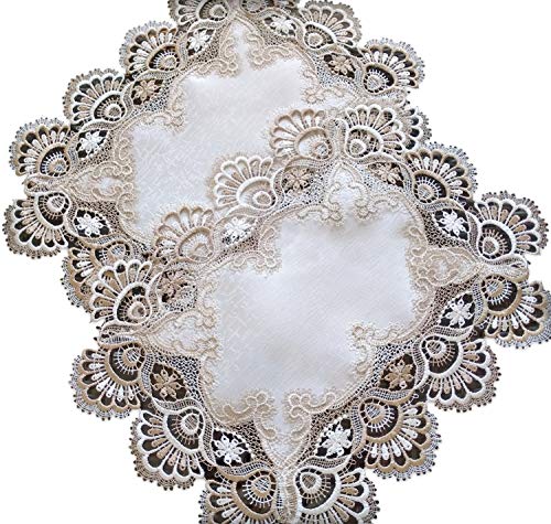 Galleria di Giovanni Lace Doily Taupe Antique White Place Mat Dresser Scarf Neutral European Set of 2 Earth