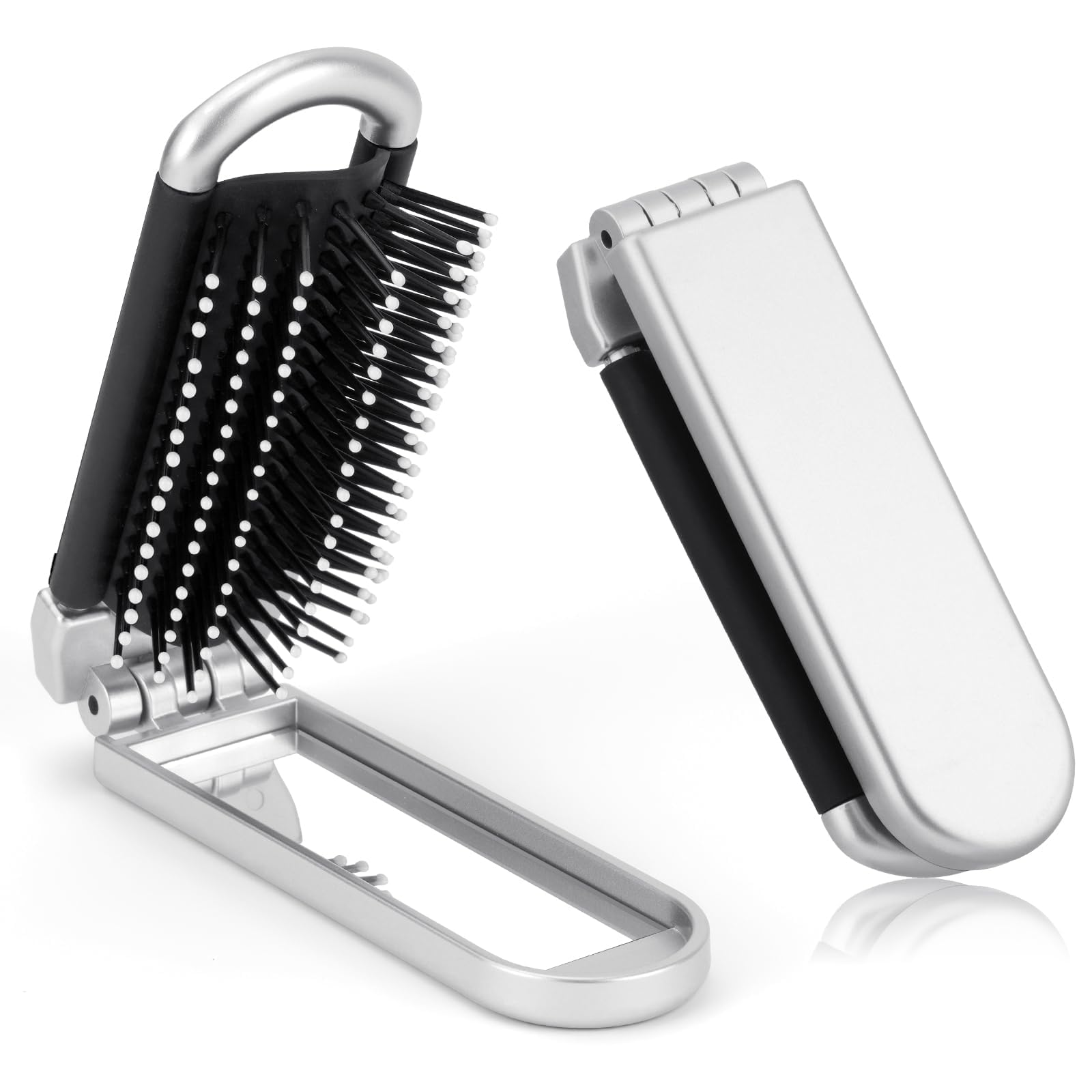 Travel Hair Brush with Mirror Folding Hair Brush Collapsible Pocket Size Mini Massage Comb Compact Styling Tools for Gym,Trip,Purse,Swimming-image-1