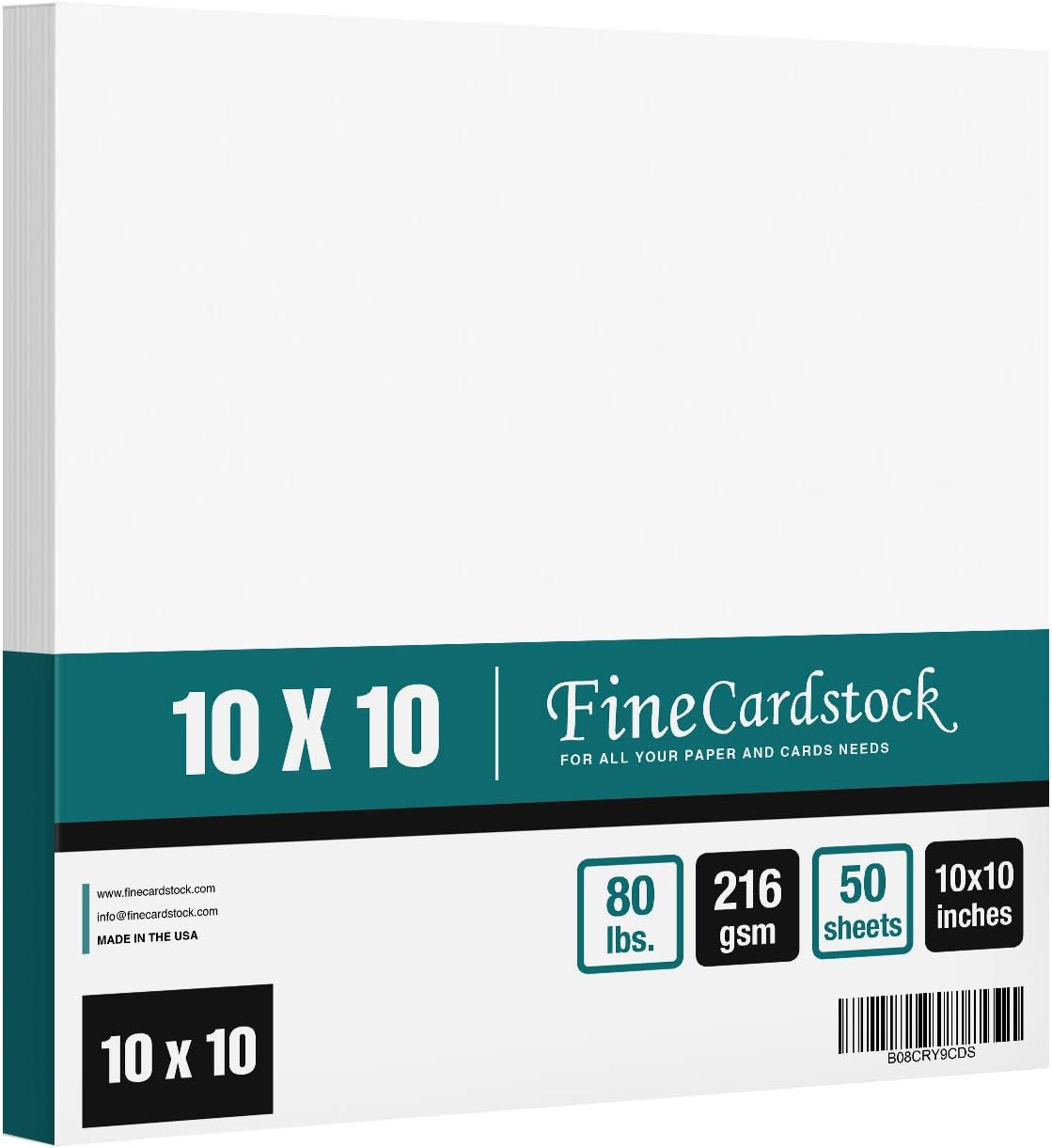 10" x 10" Square Cardstock | 80lb Cover White Thick Card Stock Paper - Smooth Finish | For Scrapbooking, Arts and Crafts, Wedding Invitations, Business Cards | 50 Cards Per Pack