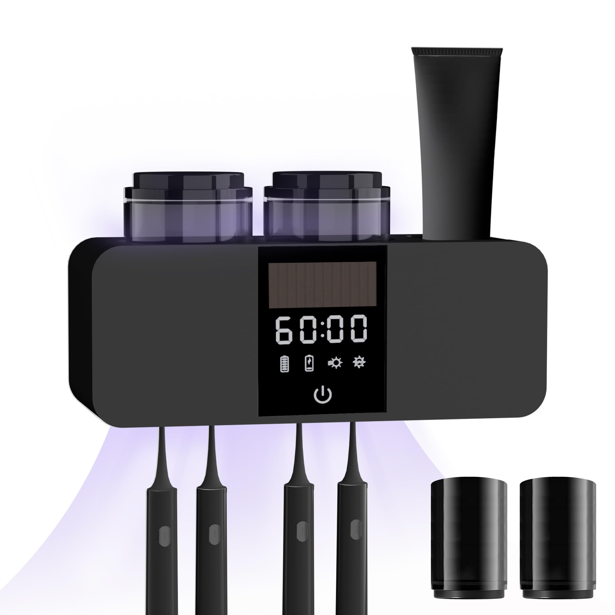 Toothbrush Cleaner & Wall Mounted Toothbrush Holders,Cleaning and Air Drying LED Smart Screen and Timer Function Rechargeable Cordless Tooth Brushing Holder for Bathrooms(Black)