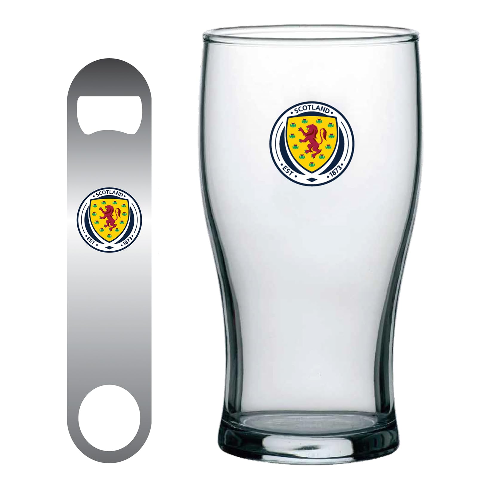 Scottish FA Scotland Pint Glass & Bar Blade Bottle Opener Set Official SFA Football Gift