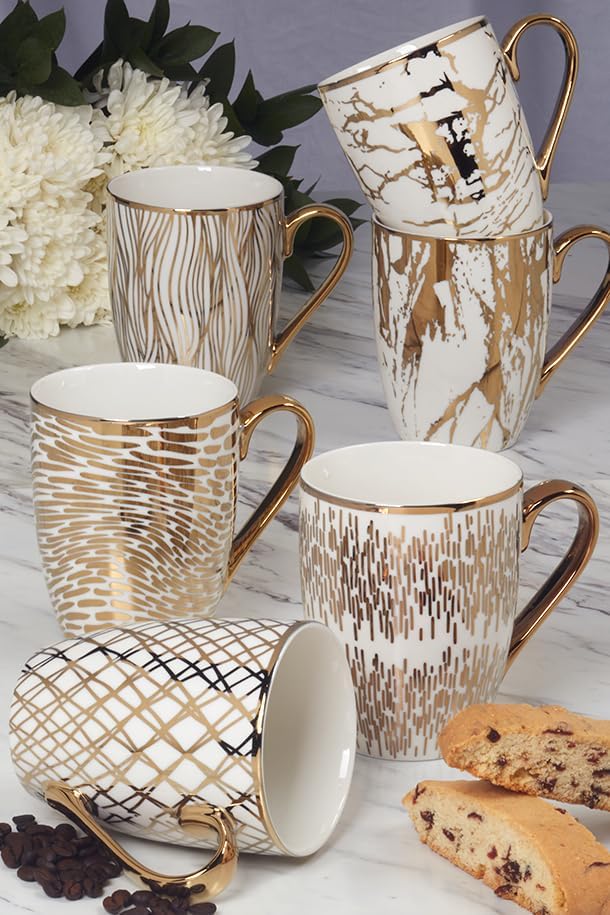 Matrix Gold Porcelain Coffee & Tea Mug Set – Premium Fine Porcelain with Elegant Gold-Plated Finish, Luxury Drinkware for Everyday Dining, Entertaining & Special Occasions - Image 3