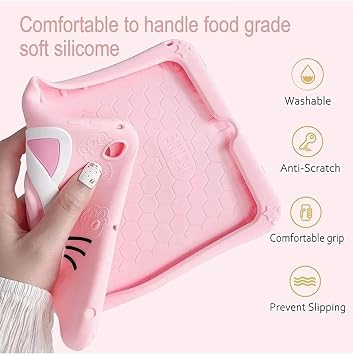 Apple Ipad 8. Ve 9. Nesil 10.2 İnç Ile Uyumlu Kedi Kılıf, Standlı Askılı, Pembe, 3'lü Set