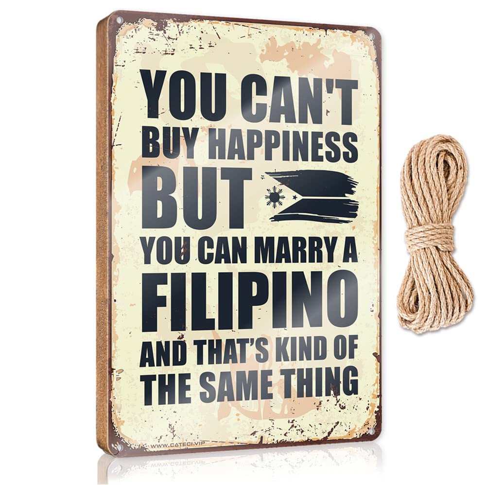 DTHA Front Decorative Wooden Sign You Can'T Buy Happiness But Can Marry A Filipino Wooden Sign Door Hanging Decor Patio Decor