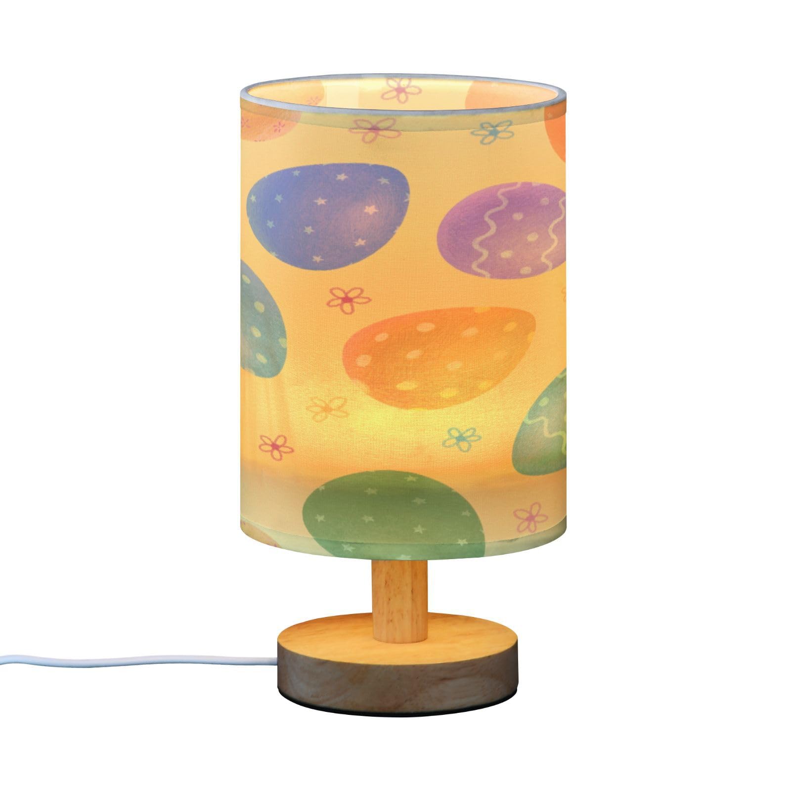 SDMKA Cute Easter Eggs Bedside Table Lamp for Bedroom, Minimalist Nightstand Lamp with Round Fabric Shade for Living Room, Office, No Bulb Required