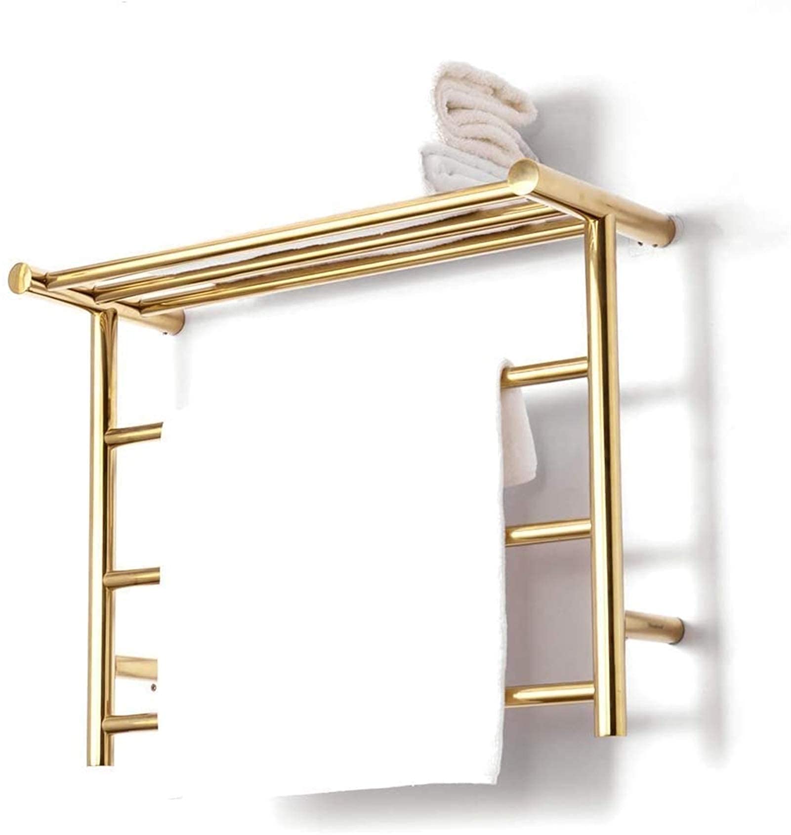 Toallero calefactable de Acero Inoxidable 304, radiador de Pared, toallero eléctrico con Estante para baño, Dorado, 3 Barras