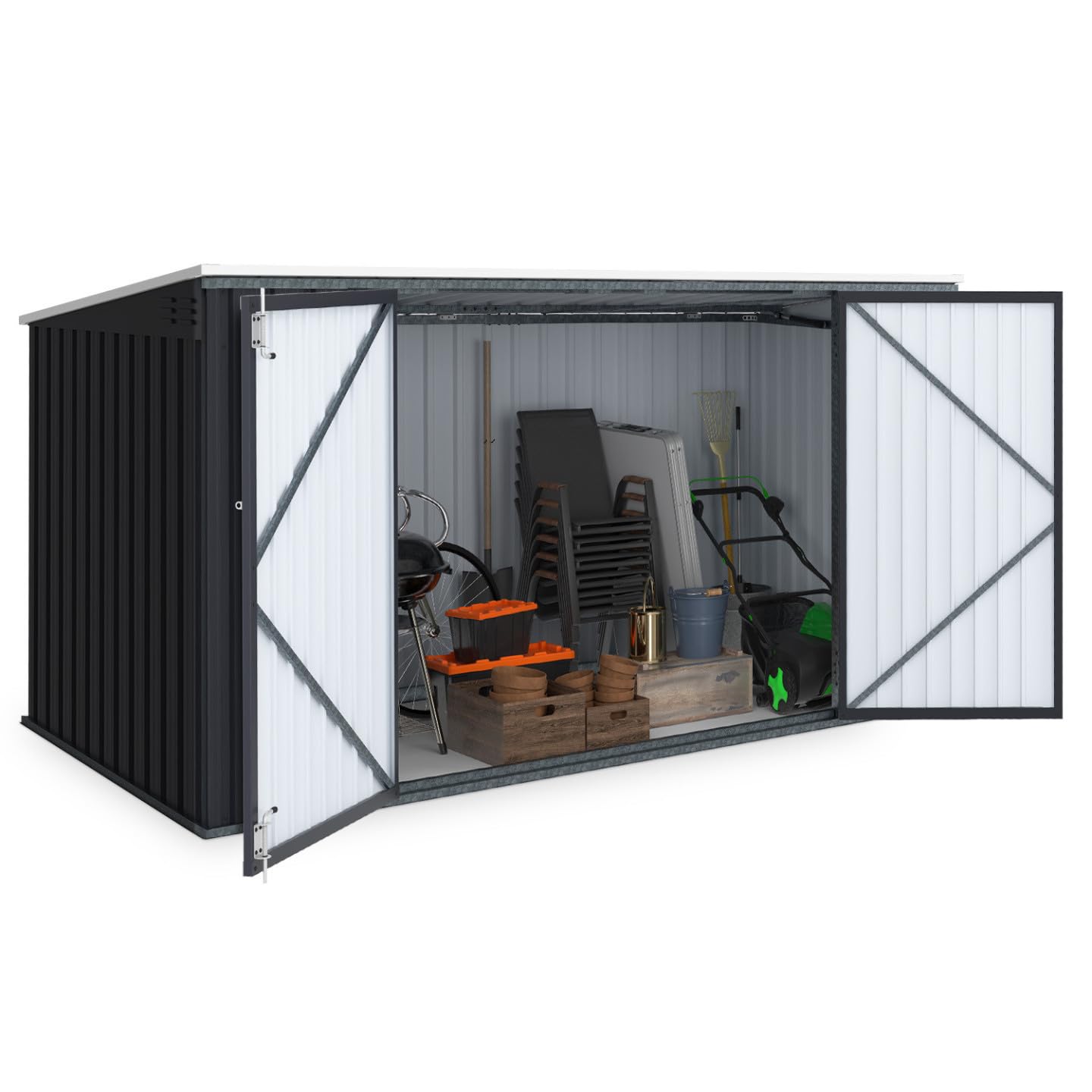 IDMarket - Abri de Jardin XXL en métal Gris Anthracite verrouillable Multi-Rangement pour Stockage vélos, Outils, poubelles
