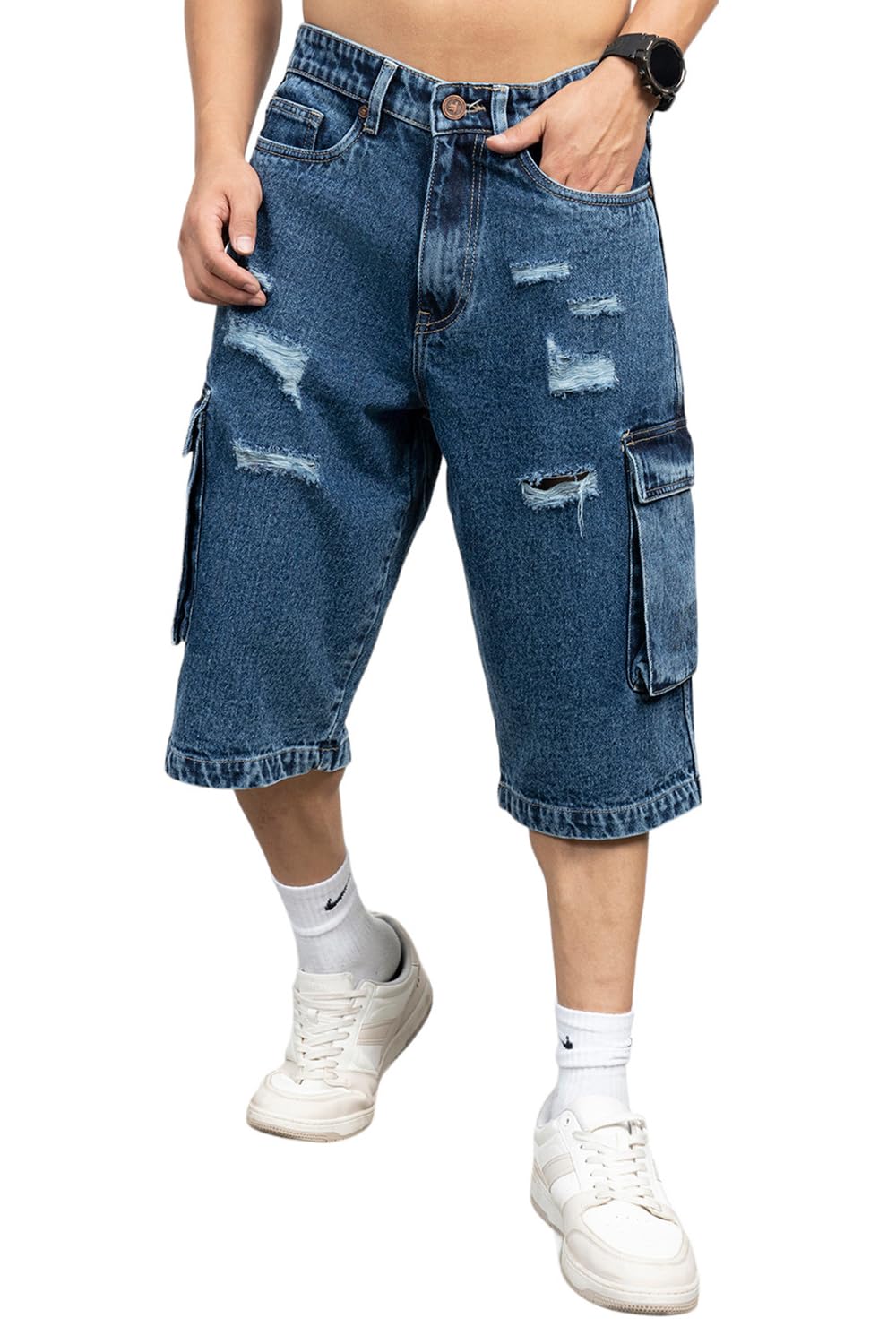 hubberholme Men Cotton Relaxed Fit Mid-Rise Knee Length Shorts 2-picture-38