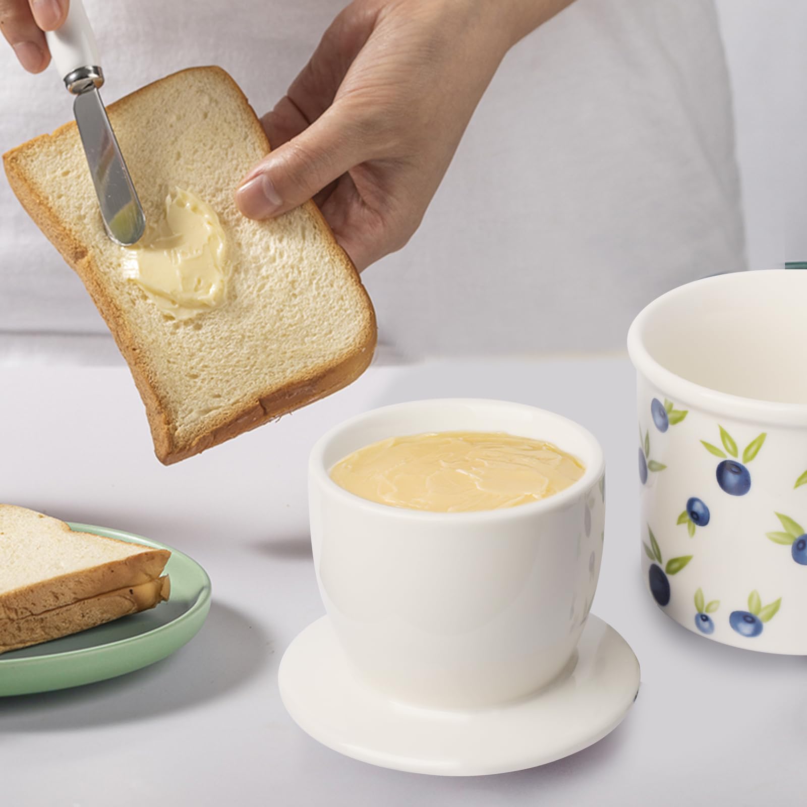 HOLIBAN French Butter Crock for Counter With Water Line French Butter Dish for Counter (BlueBerry)