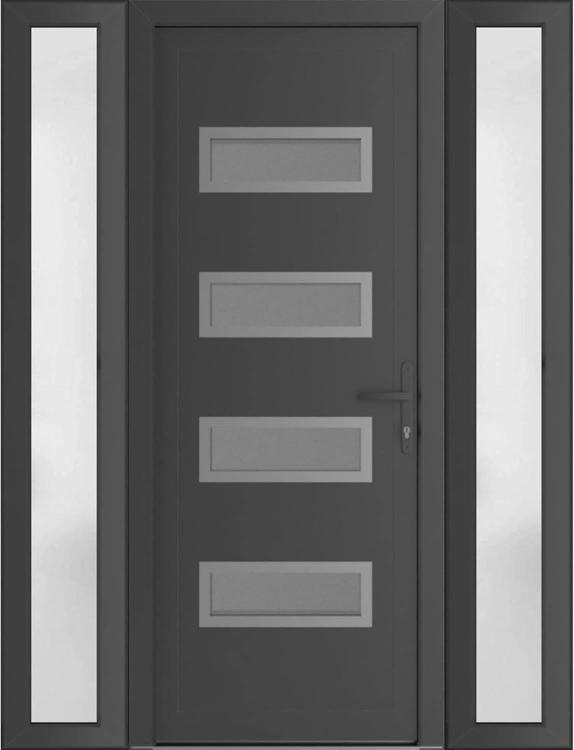 VDOMDOORS Front Exterior Prehung Metal-Plastic Door Frosted Glass | Manux 8113 Antracite Grey | 2 Side Sidelite Transoms | Doors Entrance Patio Garage 60 x 80 (W12+36+12 x H80) Left-Inswing