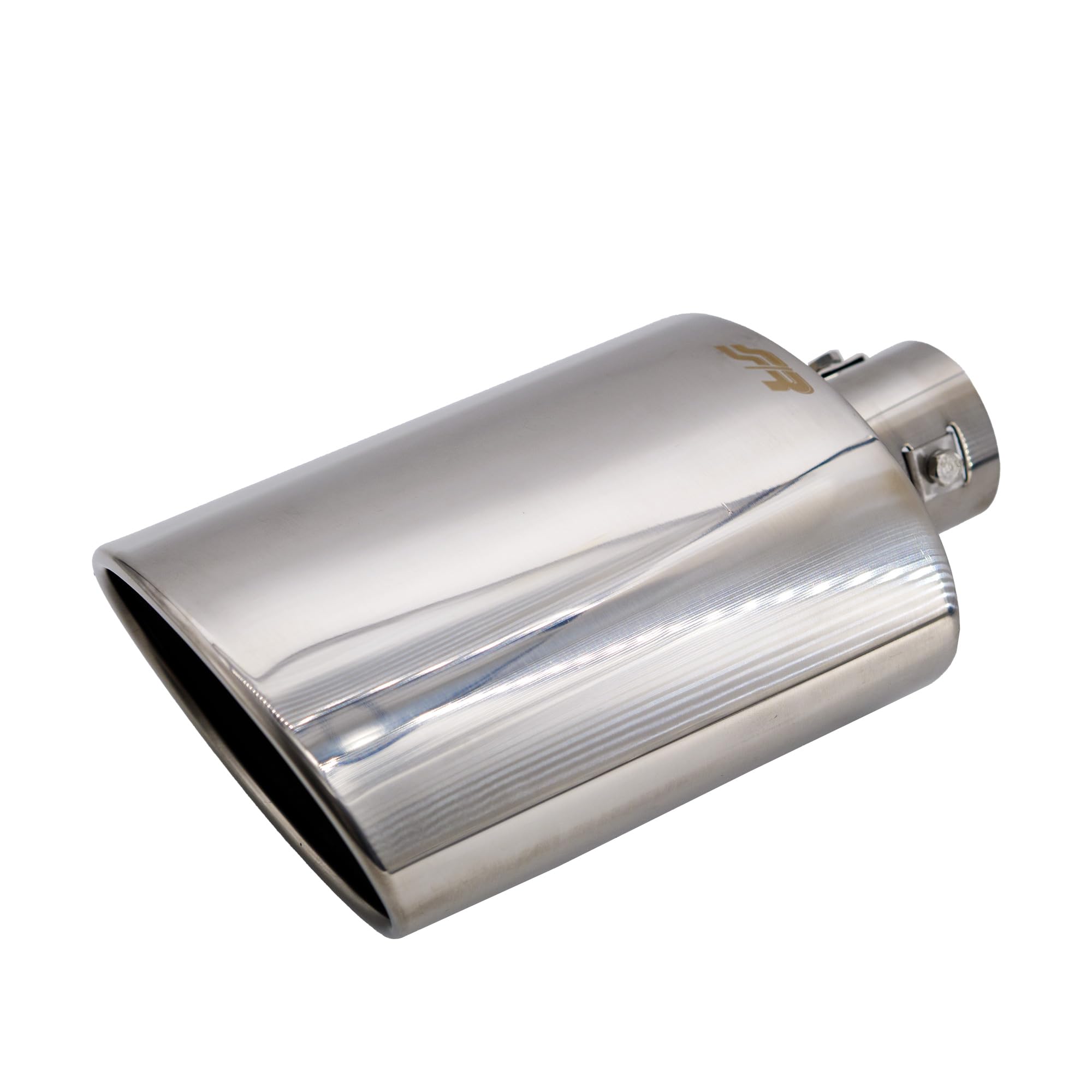 Simoni Racing TRX/33 Terminale di Scarico Ovale Inclinato Universale in Acciaio Inox Lucidato a Specchio, Uscita 150x100 mm, Ingresso 57 mm, Lunghezza 255 mm, Taglio Inclinato, con Bulloni