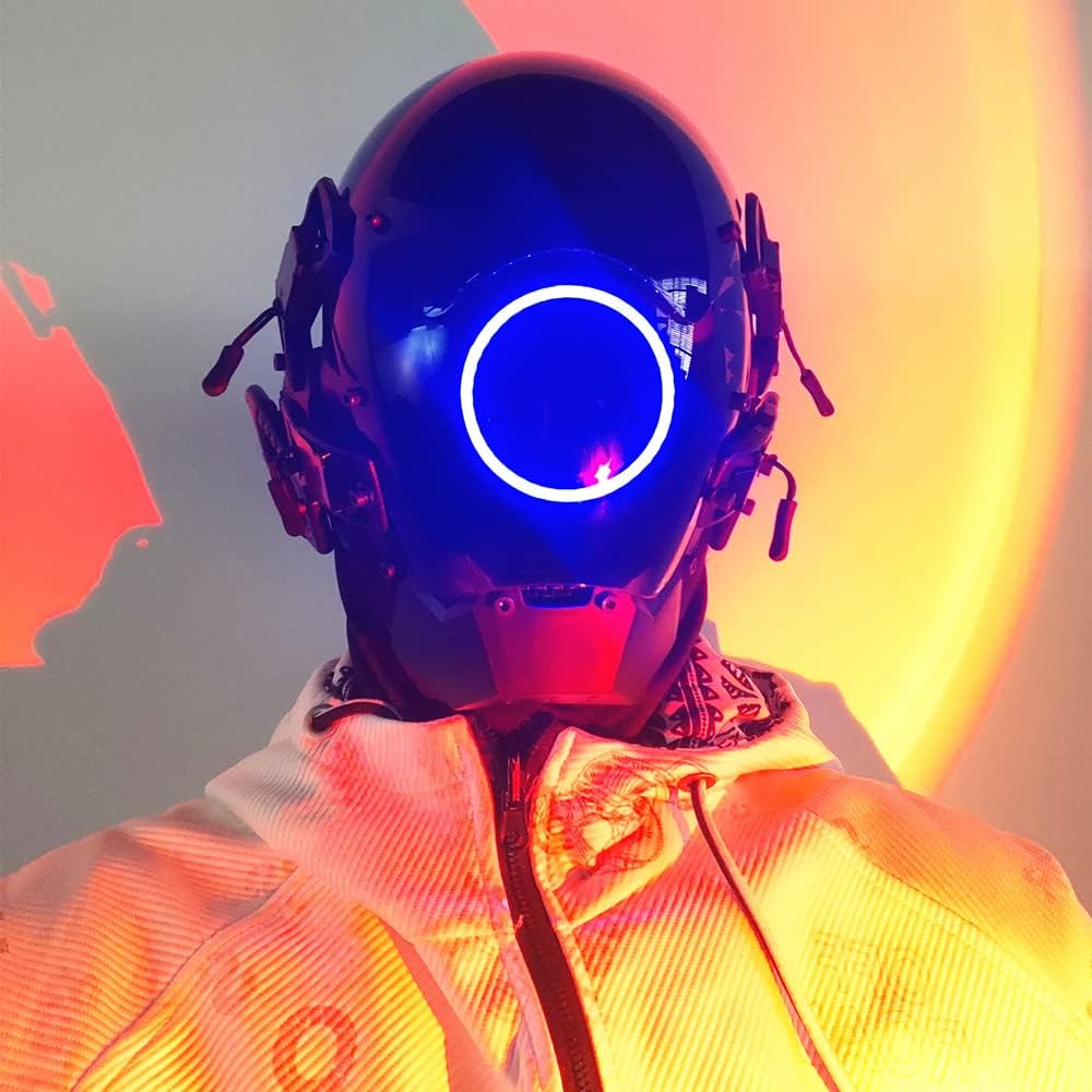 Cyber Punk Round Lamp Helmet Mask Cosplay for Men and Women, Cool Techwear Full-Face Mask Costume Accessory
