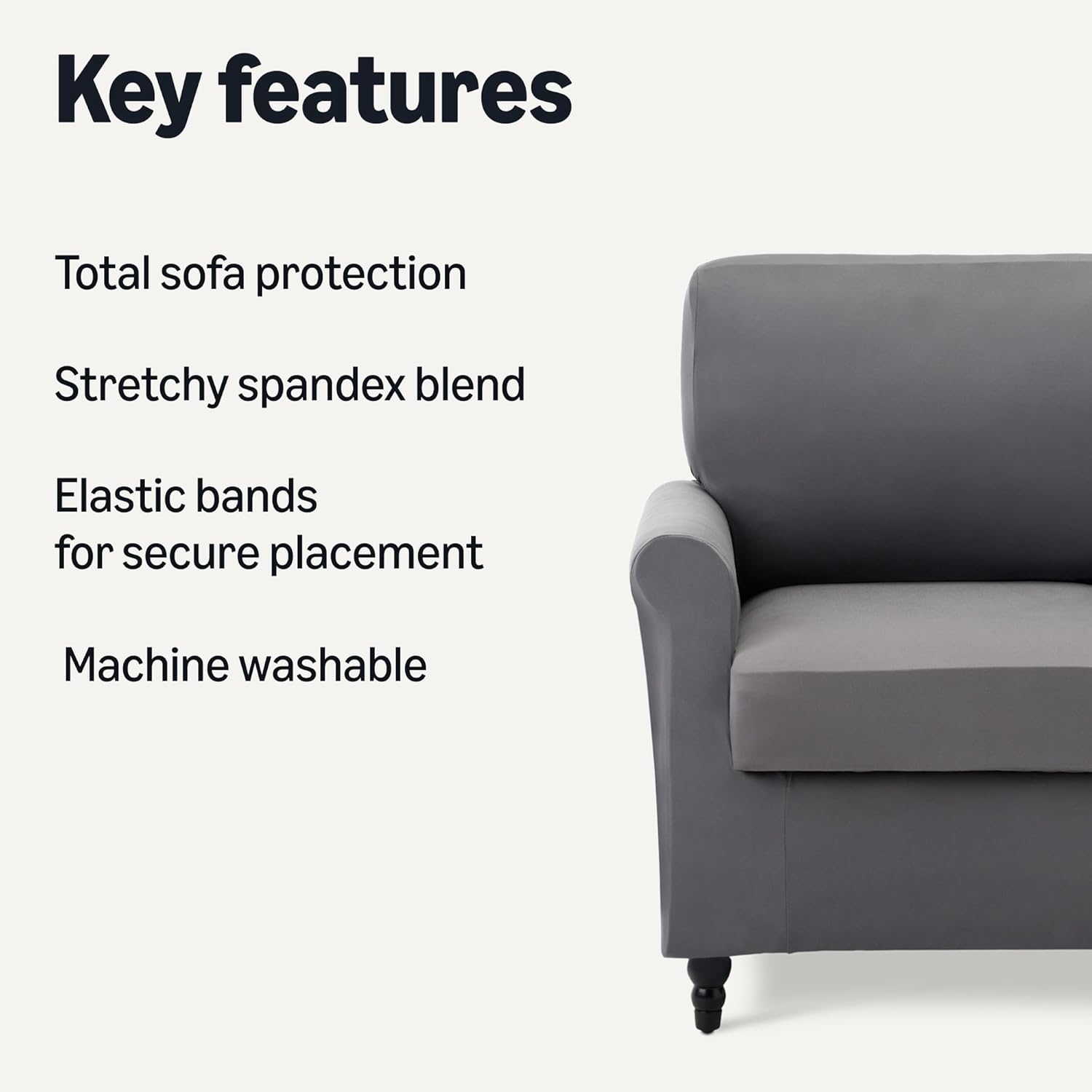 Amazon Basics Stretch Spandex Sofa Slipcover with Elastic Bottom, one seat Sofa, Small, Dark Gray
