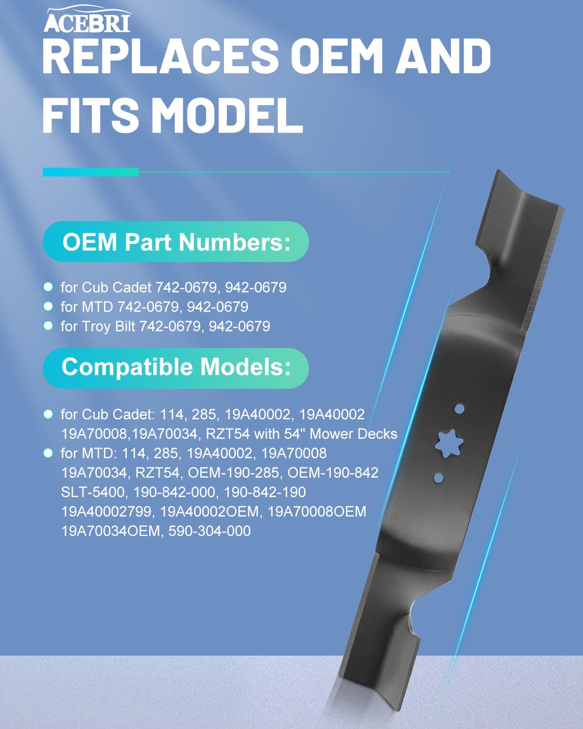 High Lift Blades 54 '' Fit for Cub Cadet 7420679, 9420679,for MTD 742