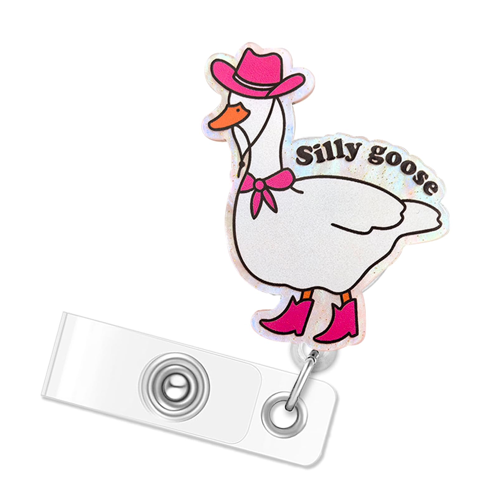 Cowgirl Duck Badge Reel, Funny Silly Goose Badge Reels Retractable, Name Badge Holder Reel ID Clip, Cute Animal Pediatric Decorative for Nurse Nurses