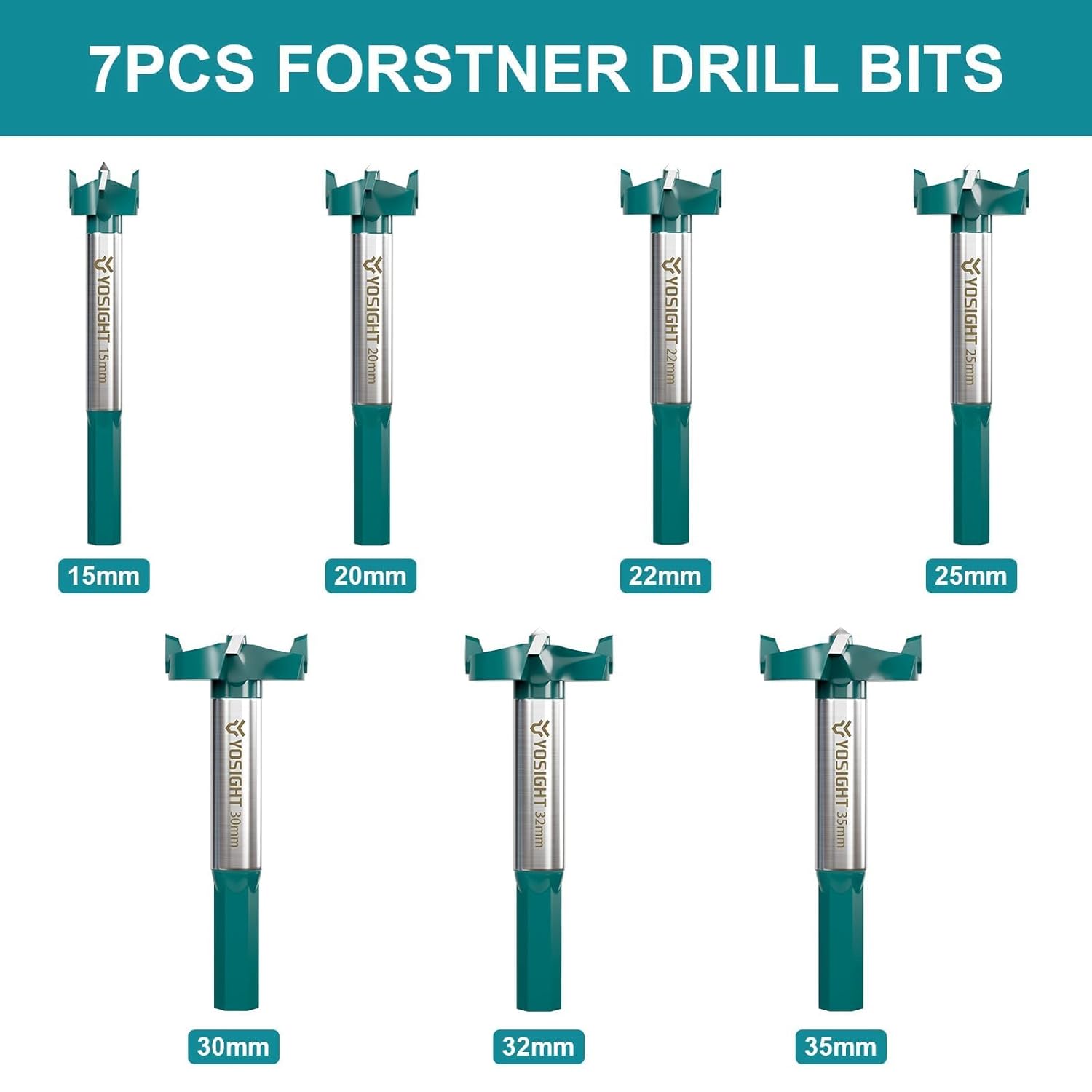 12Pcs Woodworking Drill Bit Set, 15mm 20mm 22mm 25mm 30mm 32mm 35mm Hex Shank Forstner Bits, 2.8mm 3mm 3.2mm 3.5mm 4mm Countersink Bits, with 2Pcs L-Wrench