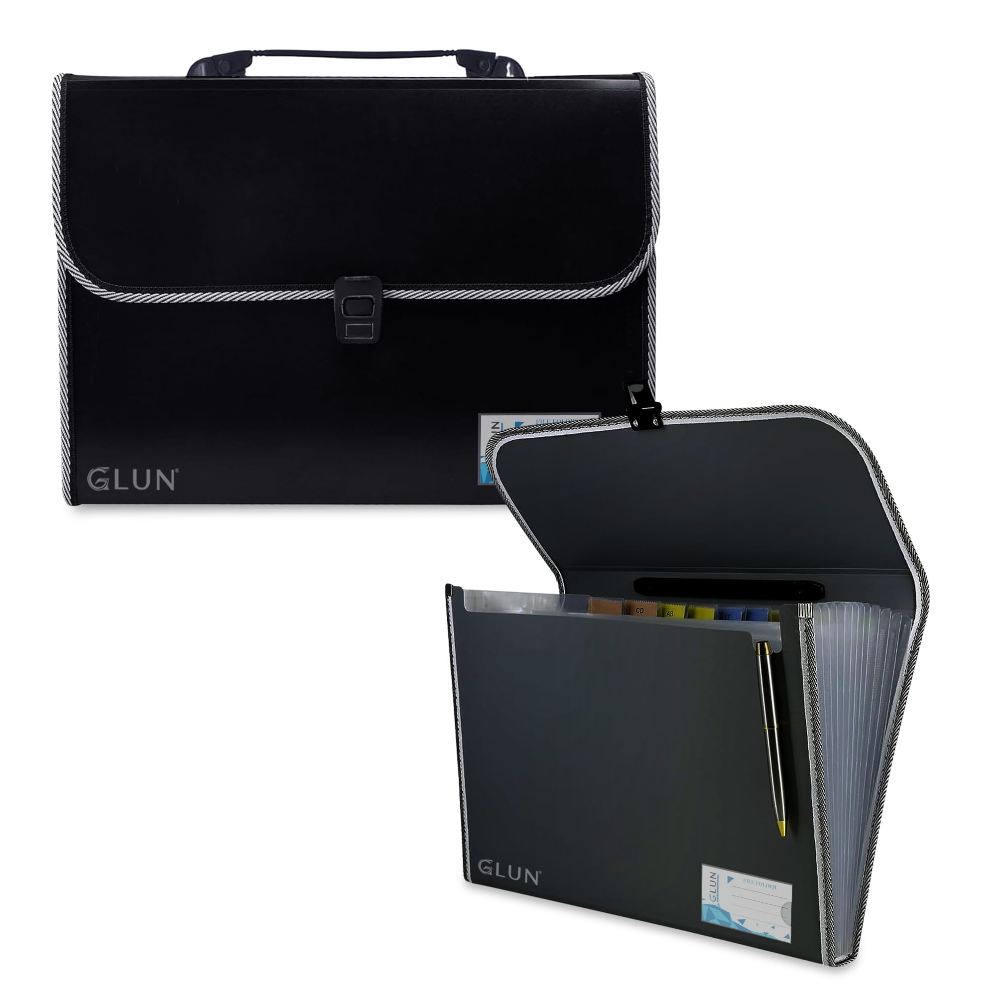 GLUN 13 tasche portadocumenti organizer a mano, confezione da 1 colore nero, cartella portadocumenti con etichette colorate Vibgyor, custodia per scuola, casa e ufficio