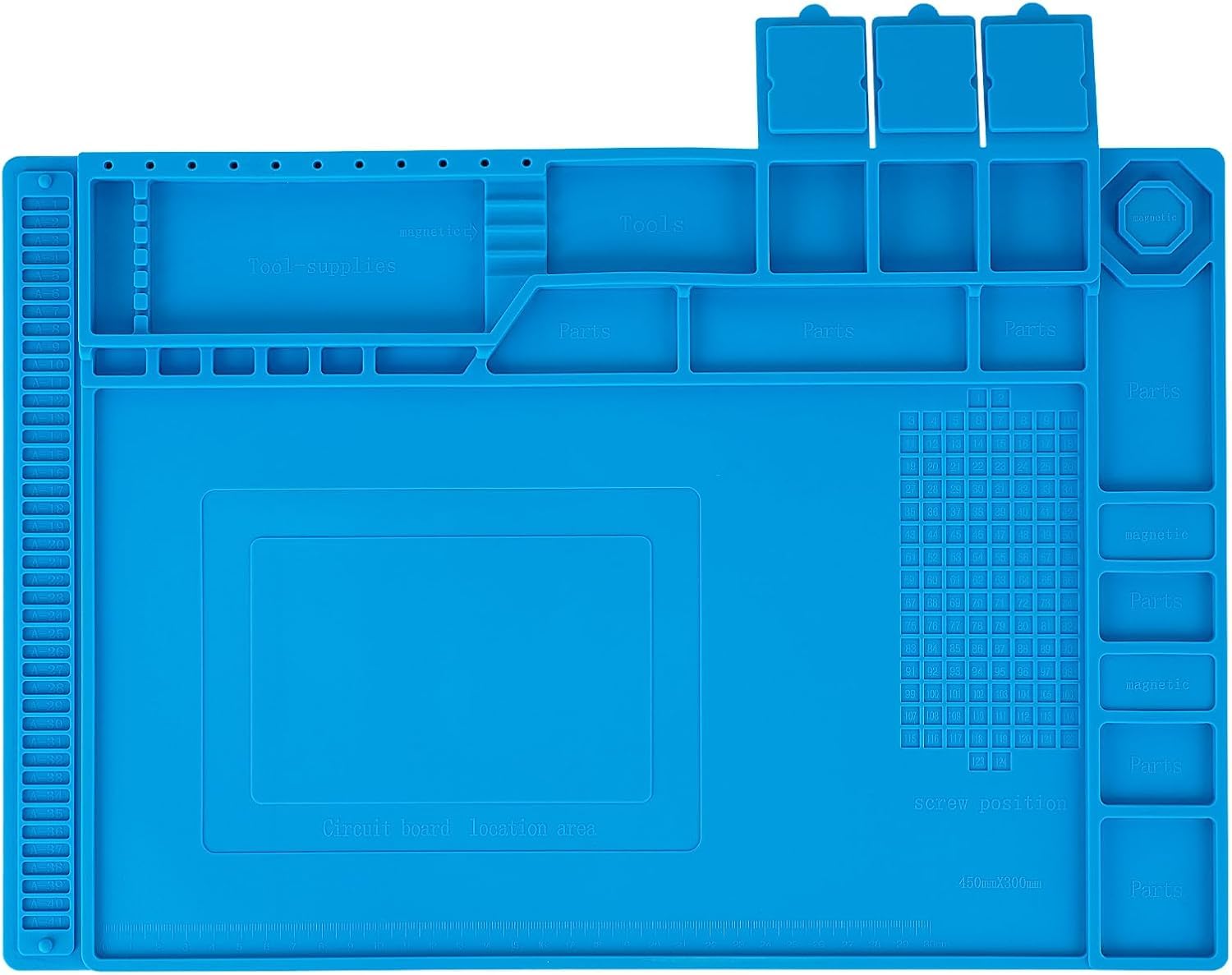 Premium Soldering Mat Insulation Silicone Magnetic Repair Work Mat Heat-Resistant Mat for BGA and Gun Soldering Iron, Workbench, Cell Phone Laptop Repair, Size: 17.8 x 11.8 inch (Blue)-image-31
