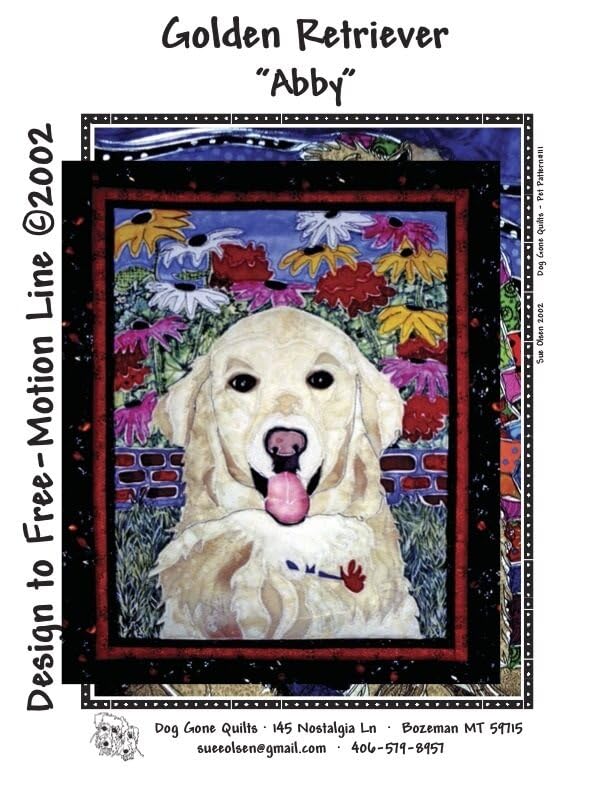 Golden Retriever Abby Quilt Pattern, Approximately Size 20” x 25”, Design to Free-Motion Line from Dog Gone Quilts