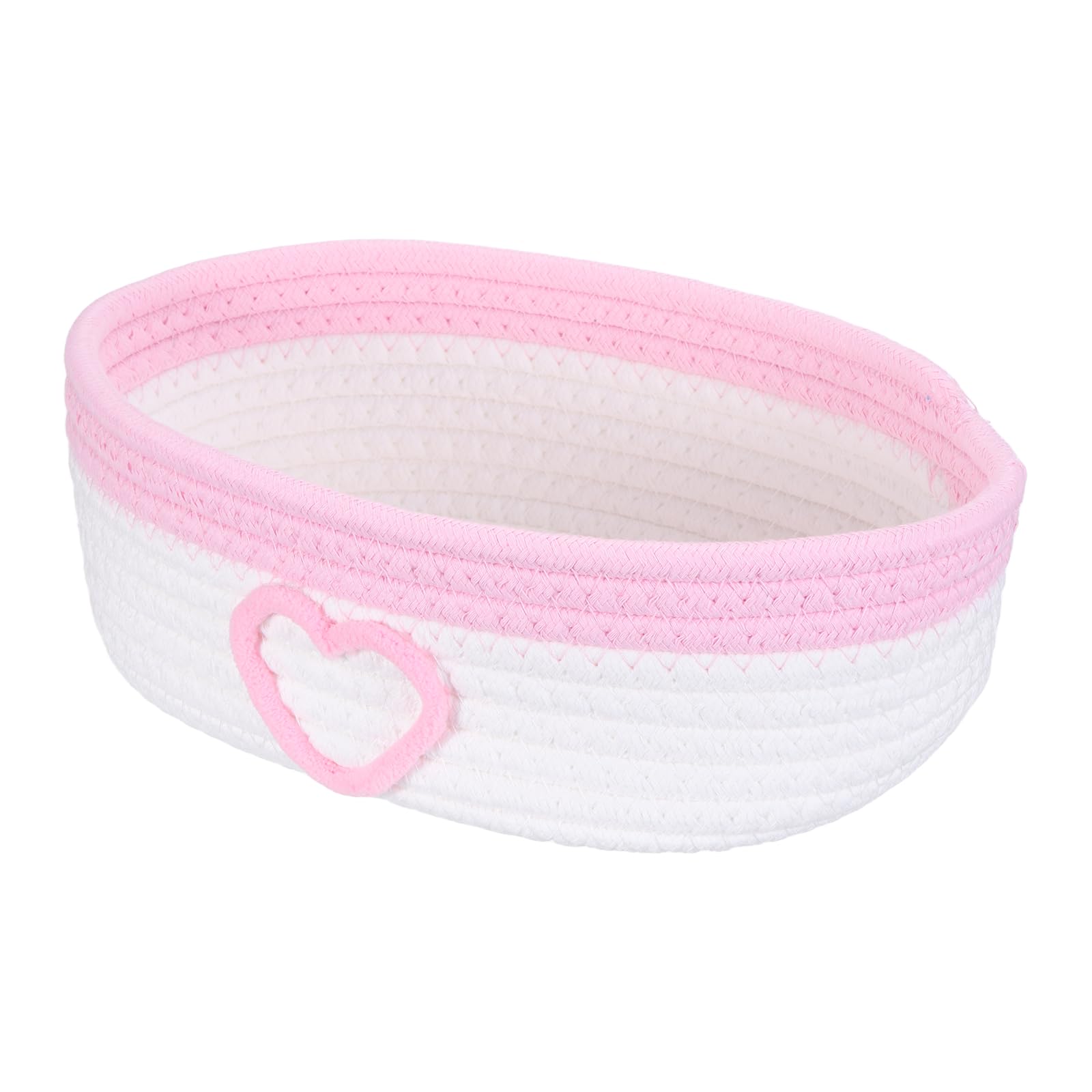 sourcing map Rectangular Rope Basket, 28.5 x 17 x 9cm Small Woven Baskets for Organizing Mini Woven Storage for Shelf Storage Home Bedroom Decor Gift Chest, White/Pink