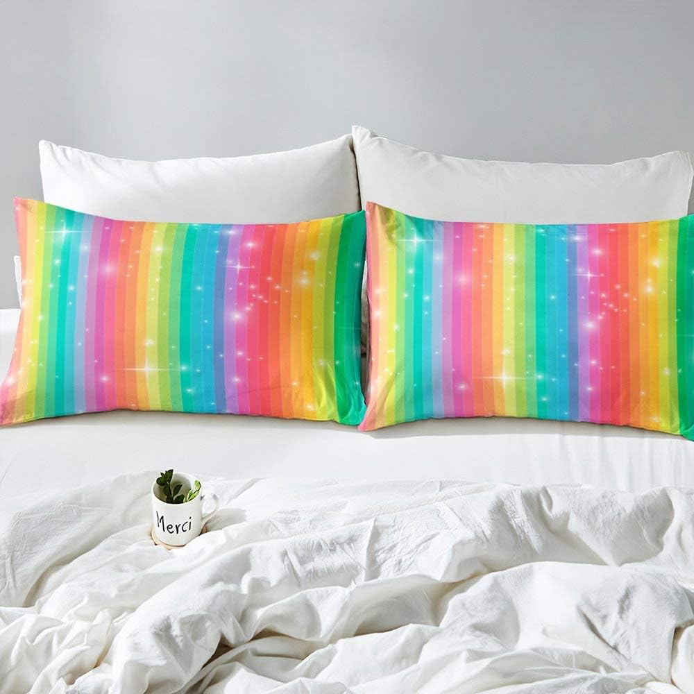 Erosebridal Art Home Decor Bedding Set Full Size, Rainbow Gradual Change Pattern Fitted Sheet, Colorful Glitter Bed Cover, Iridescent Fitted Sheet Trippy Fitted Sheet