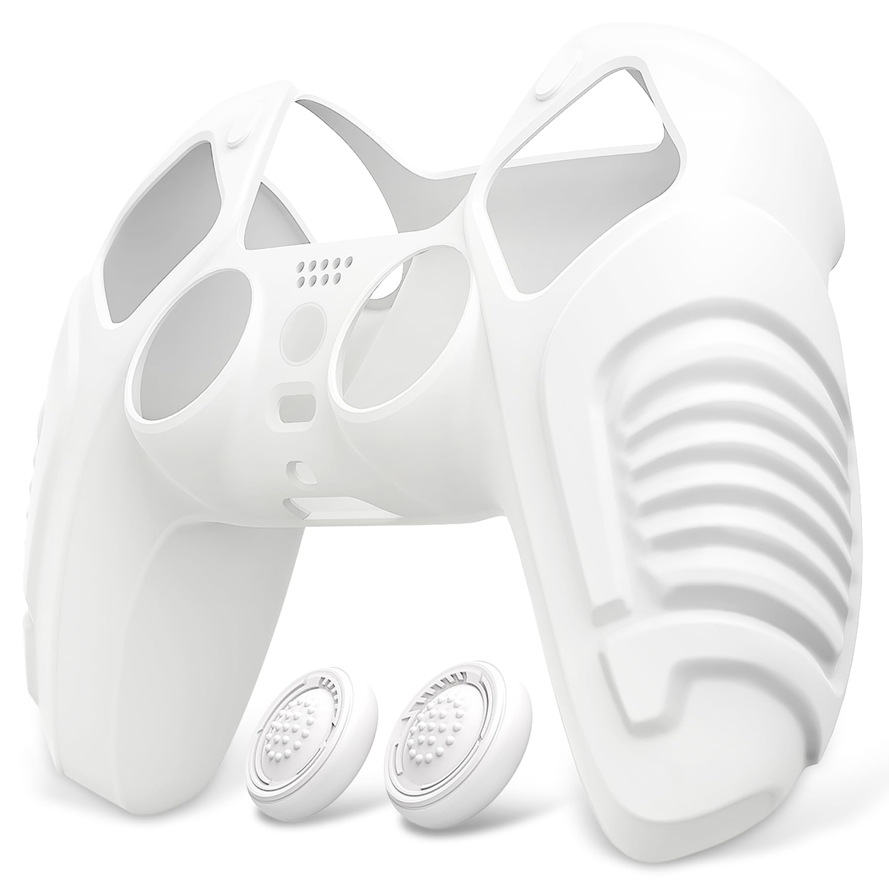 PlayVital Cover Skin Silicone Protettiva per ps5 Joystick,Custodia Antiscivolo Copertura Gomma per Controller con Copri Levette Analogiche(Guerriero Furioso Edizione)-Bianco