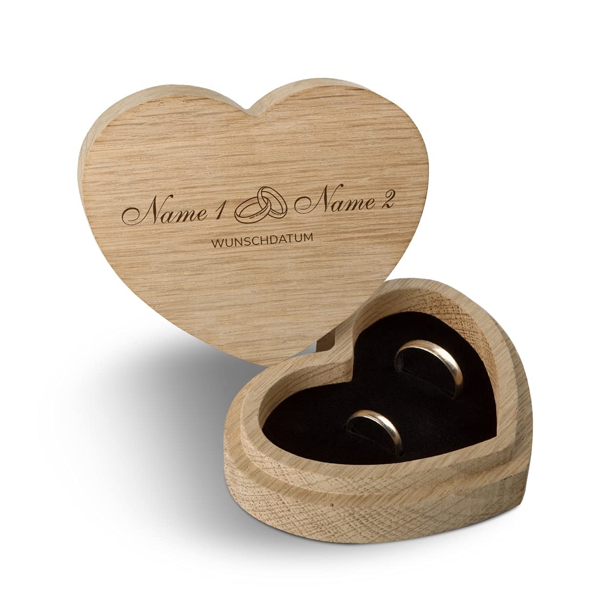 Hochzeit Ringbox Herz Ringkissen Ringschachtel individuell 10 x 8,5 cm Eichenholz - Ringe