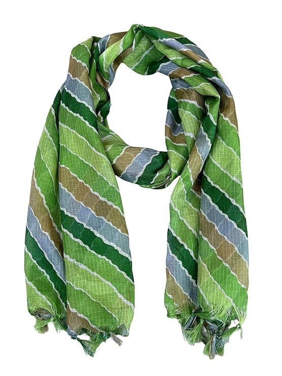 Image of Women's Cotton Blend Striped Print Dupatta with 2.20 Meters | Women's cotton printed dupatta with tassels