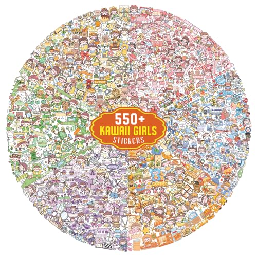 Image of CodersParadise - 550 Vibrant Kawaii Girls Journal Stickers, 6 Colour Designs and Patterns Vintage Retro Stickers for Journal, Scrapbooking, Projects Multicolour