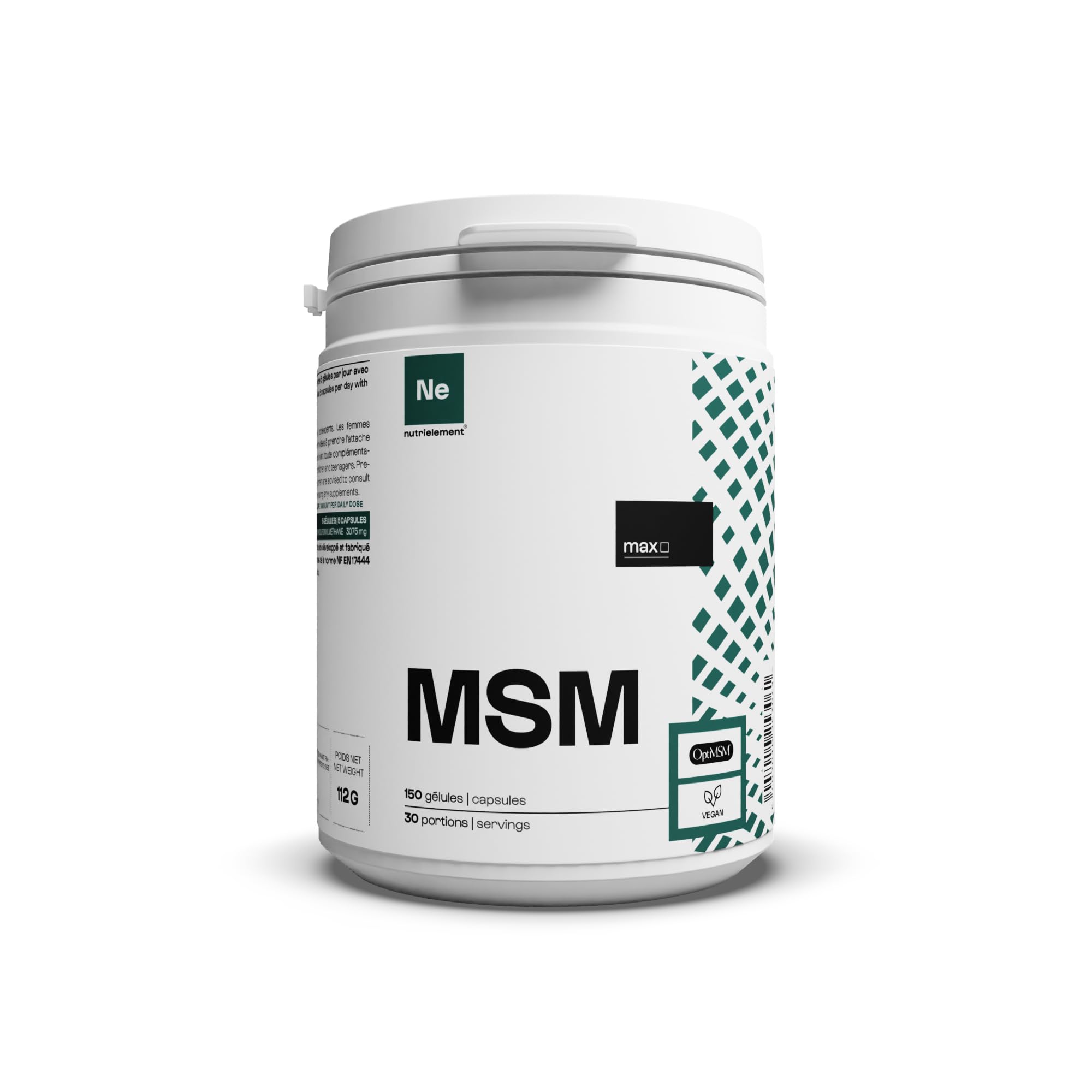Nutrimuscle - MSM - OptiMSM® (MéthylSulfonylMéthane) pur à 99% - 150 gélules - 3075 mg par dose - Riche en soufre organique - Forte biodisponibilité - Alternantive soufre en poudre