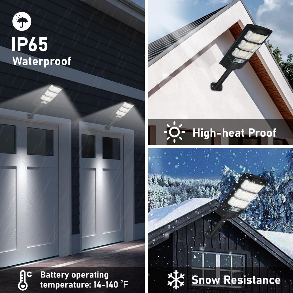 Luce solare per esterni, confezione da 2, 144 LED 6500 K, dal tramonto all'alba, ad energia solare, IP65, impermeabile, con sensore di movimento, luce di inondazione di sicurezza con