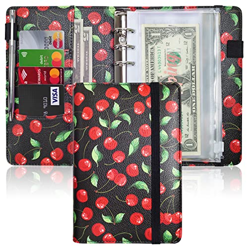 Image of A6 Budget Binder for Money Saving, PU Leather Budget Planner with 8 Cash Envelopes, Budget Sheets & Rose Gold Category Stickers, Money Organizer for Cash (Red Cherry)